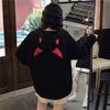 Women's Harajuku Devil Horn Wing Hoodie Oversized Loose Long Sleeve Fleece Lined Hooded Sweatshirt Y2K Streetwear Casual Coat