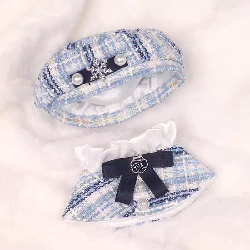 Tweed Beret & Cape for 15cm Dolls - Blue Poncho, Hat, Cape, and Shawl Set - Check Pattern [Used]