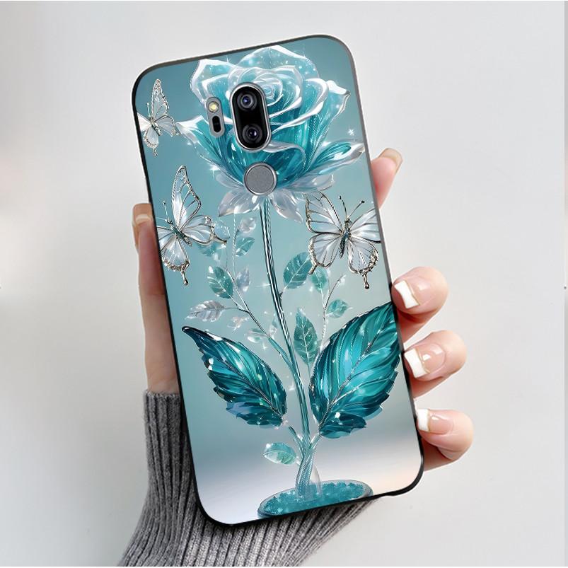 Druckmuster Hülle Für LG G7 thinQ Capa Weiches Silikon Schwarze Hülle Für LG G7thinQ Abdeckung Niedliche Blume Cartoon Hülle Funda Coque