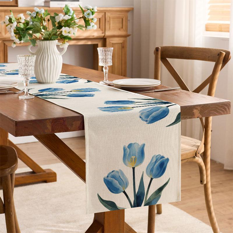 

Linen Grid Table Flag Tulip Print Table Mat Long Dining Table Decorative Tablecloth Coffee Table Tablecloth 33x120