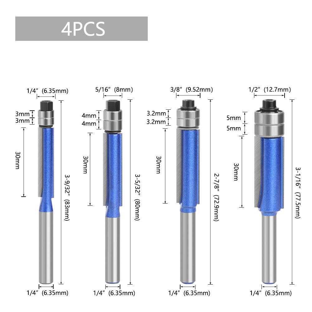 Shimmering Silver Blue Woodworking Double-Edge Trimmer with 6/6.35 Shank & Double Bearing Bakelite Milling Cutter