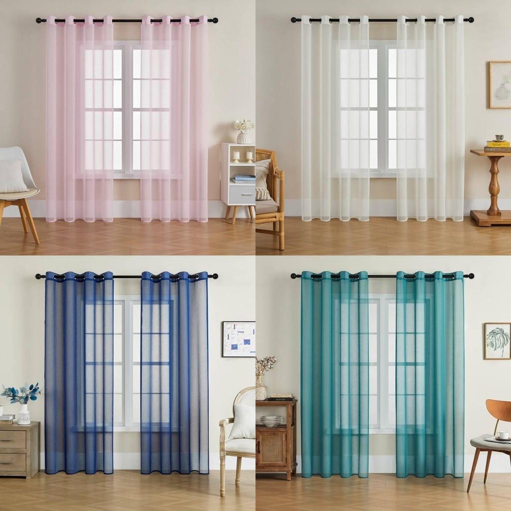 Color Modern Solid Light Transmission Curtain Bedroom Living Room Sheer Semi