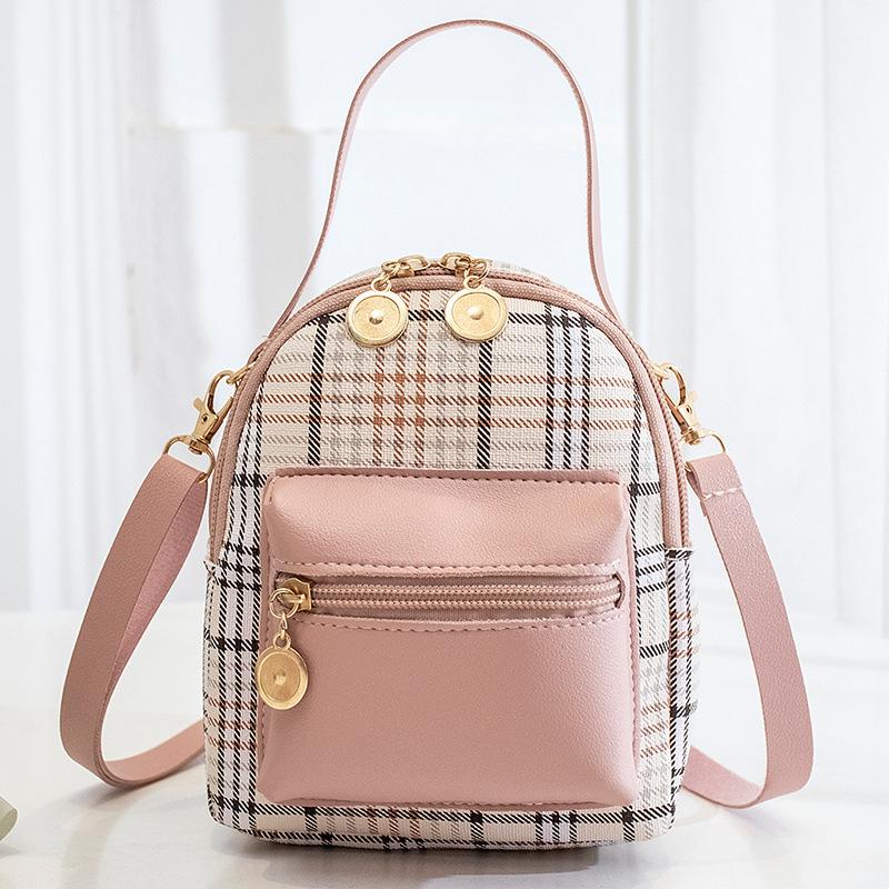 Women's Bag Summer Contrasting Color Printing Plaid Portable Backpack Candy Color Simple Mobile Phone Bag