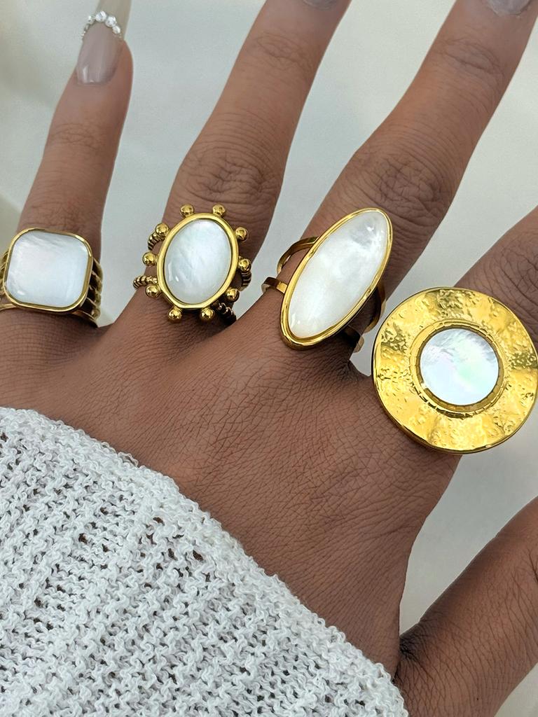 Fashion Shell Stainless Steel 18K Gold Plated Adjustable Opening Rings for Women Engagement Party Gift Temperament Jewelry 2025