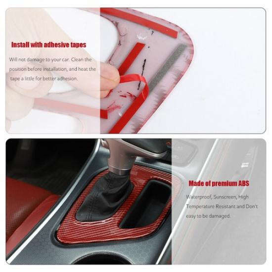 Car Gear Shift Panel Decor Cover Trim for Dodge Challenger 15+ Red Carbon Fiber