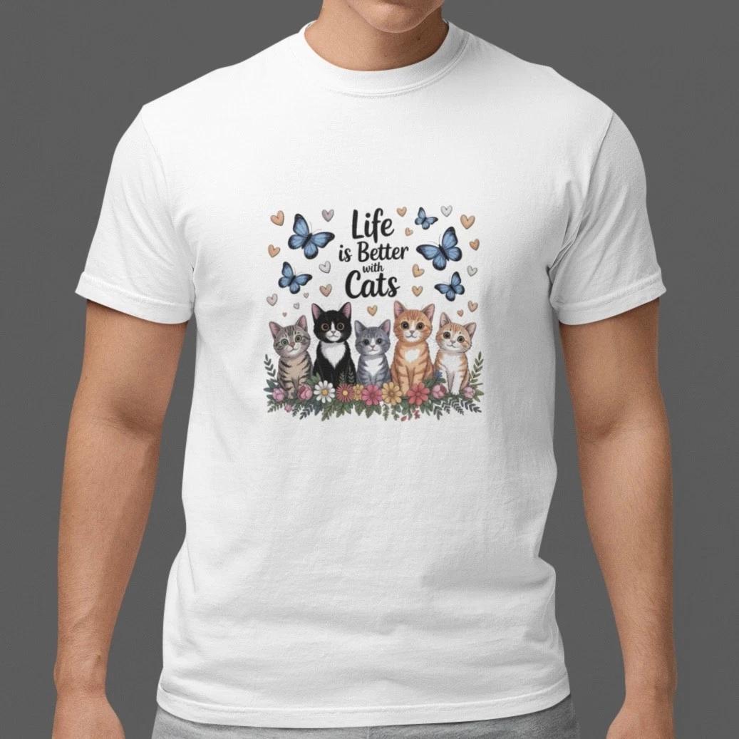 Life is Better with Cats Shirt Cute Cat Lover T-Shirt Kitten Graphic Tee Gift XXXL