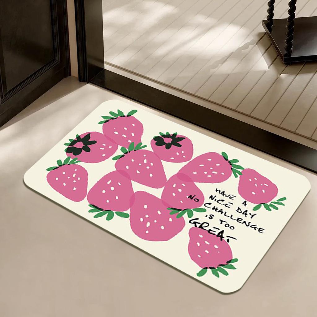 Tapis de salle de bain 16 pouces/40*23,6 pouces/60 cm Tapis de bain mignon à la fraise, tapis de bain antidérapant, tapis de bain lavable en machine, tapis de bain doux en microfibre pour douche