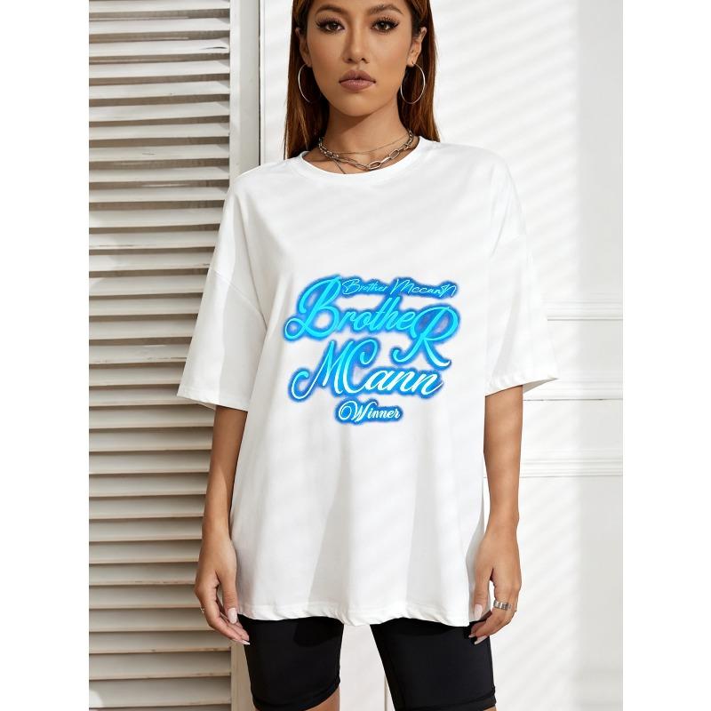 

White Oversized T-Shirt With Brother Mcann Winner Neon Blue Graphic Print For Casual Wear And Street Style XXXXL білий