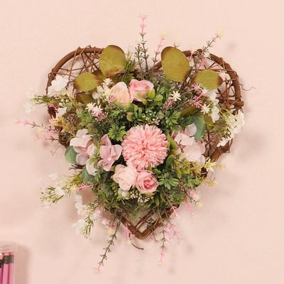 Spring Summer Artificial Flowers Garland Easter Themed Wreath Wreath Heart Shaped Wreath for Valentine's Day Mother's Day Home Door Decorations