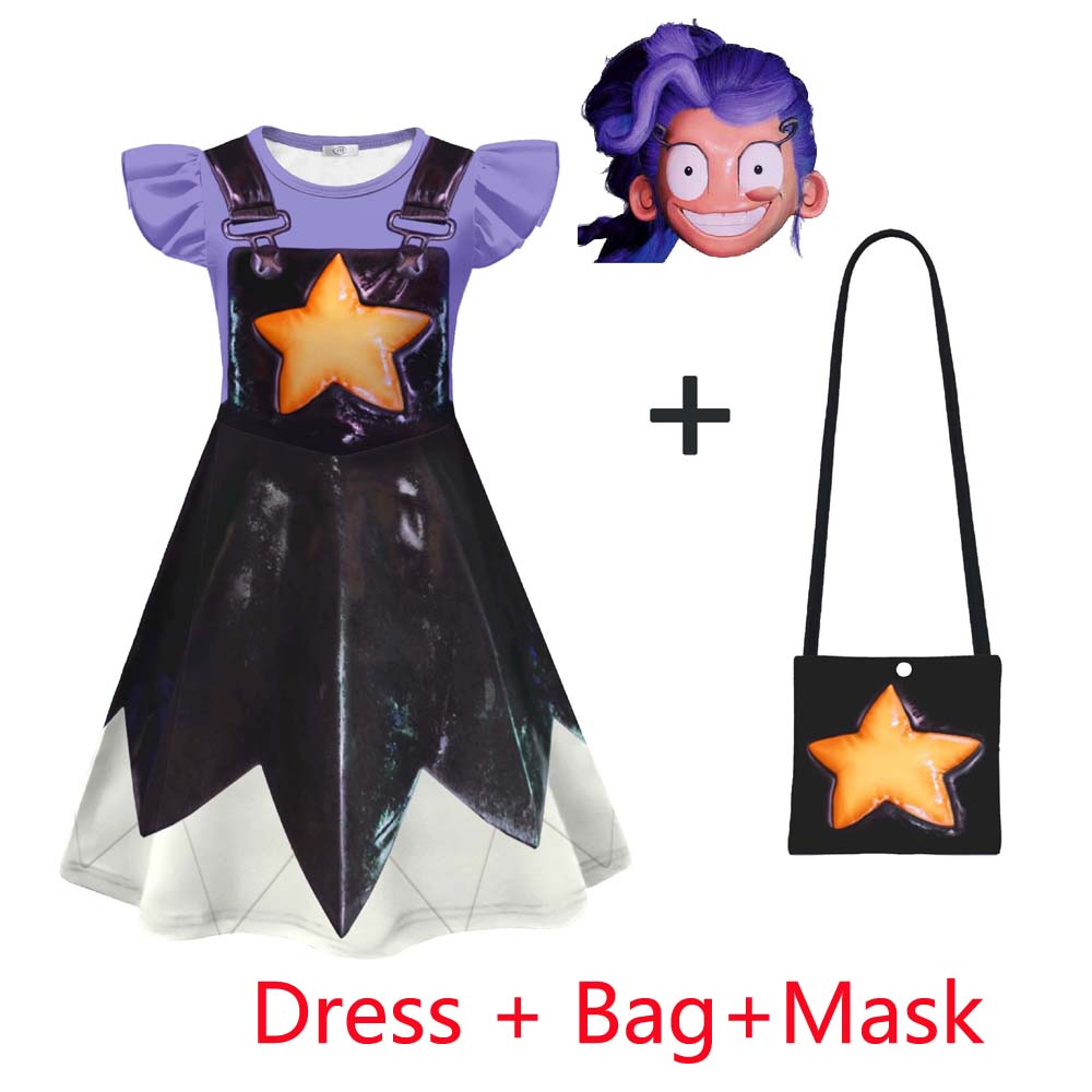 Costume da Cosplay Lily per Bambina Bobi 5 Gioco Tempo Vestito Leggings Borsa Set Outfit con Stampa Stellare Per Halloween Festa di Compleanno