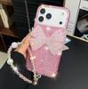 New Fashion Diamond Shining Feather Veil Bow Phone Case with Crystal Bracelet for iPhone 17pro Max PC Phone Case