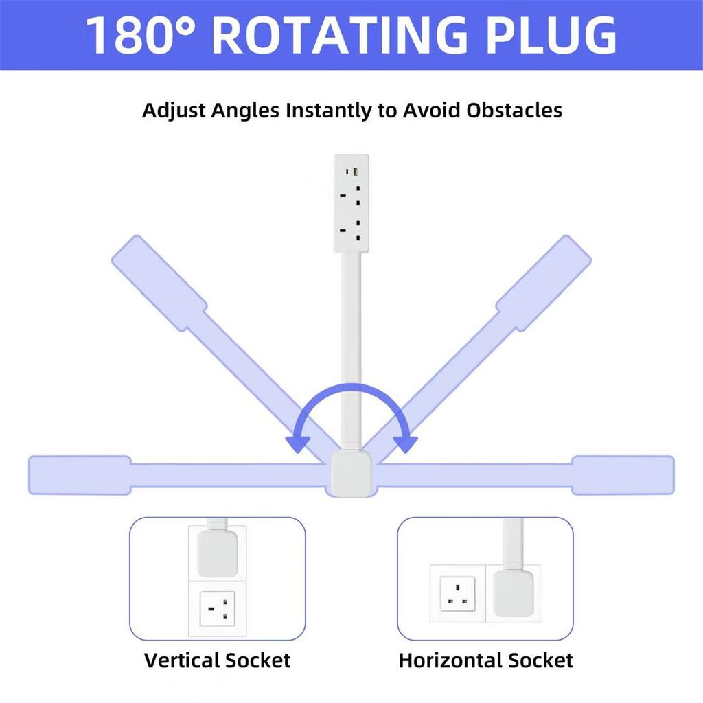 Power outlet extender Accesses hard to reach outlets Features USB A USB C and 2 AC outlets Extends approximately 19.49 28.15 inches 180° rotatable