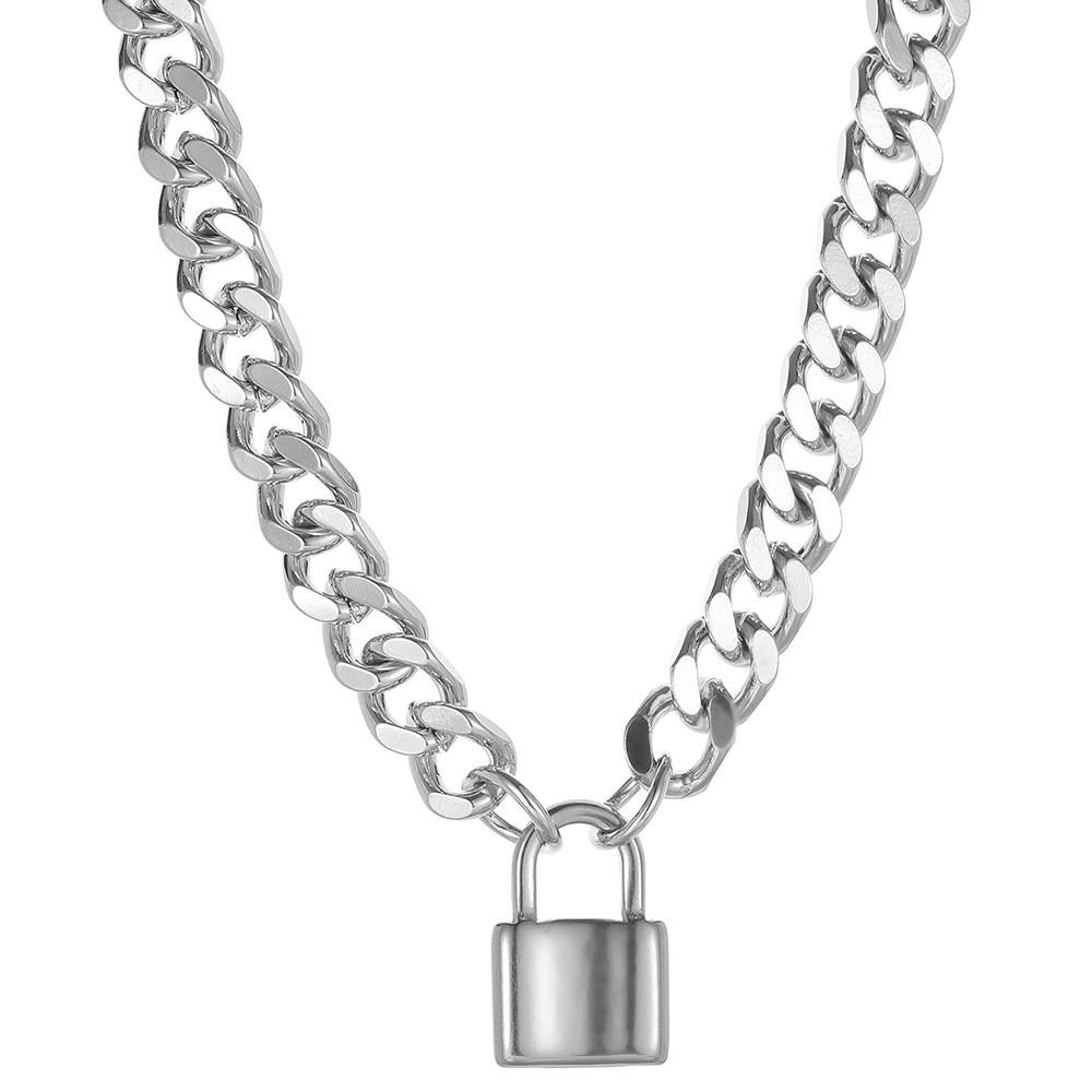 Trendy Silver Alloy Lock Pendant Necklace For Women Stylish Everyday Jewelry