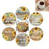 Christmas 6 Pieces Vintage Sunflower Drink With Holder Absorbent Sunflower Wood Drink Thank You Gifts Plates Mats Table Round