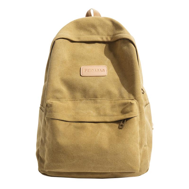 Canvas Solid Color Backpack Student Schoolbag Large Capacity Backpack хаки