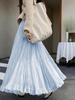 French Style High-Waist Midi Skirt: Spring A-Line Pleated Mesh Swing Skirt for Women