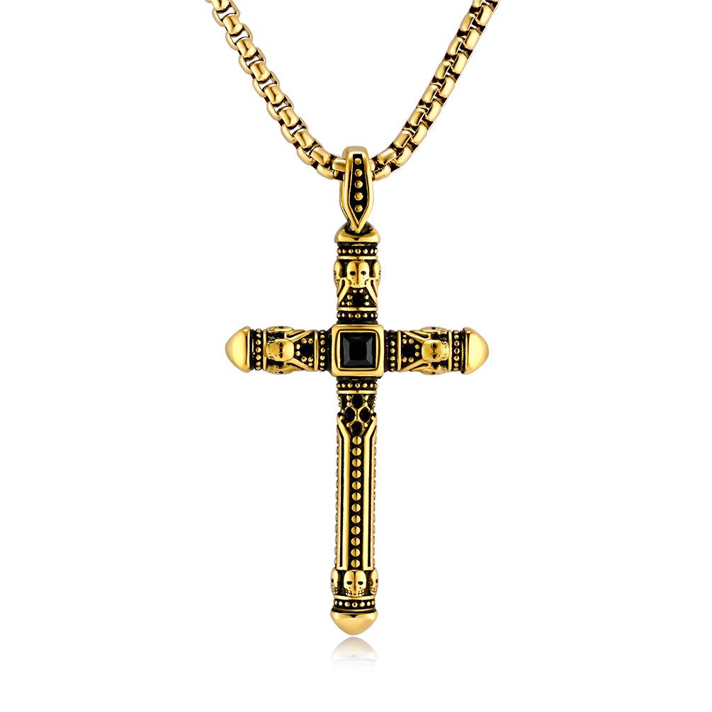 Vintage European and American Style Stainless Steel Cross Necklace for Men Niche Punk