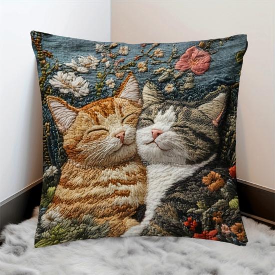 Cushion Cover Embroidered Animal Print Hidden Zipper Replaceable Design Sofa Pillowcase Home Living Room Bedroom Office Decor