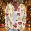 Women's Christmas Print Long Sleeve Knit Cardigan Button Front Sweater
