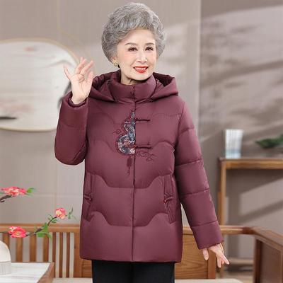 Elderly Women's Hooded Down Jacket - Warm Cotton Coat for Winter, Chinese Style, for Middle-Aged and Elderly