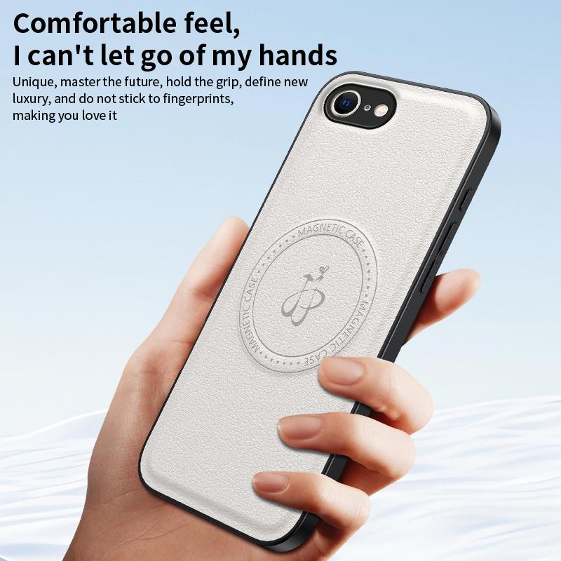 For iPhone 16e Magnetic Case PU+TPU+PC Phone Back Cover Drop Resistant