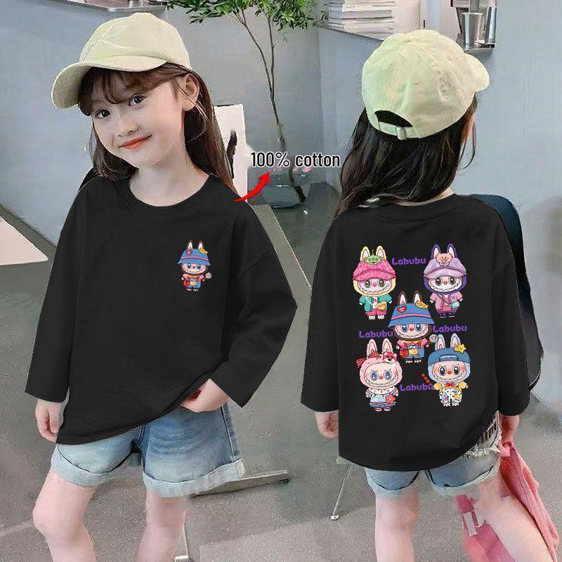 Dziewczęcy jesienny T-shirt z długim rękawem raglanowym i nadrukiem - Odzież dziecięca dla średnich i starszych dzieci