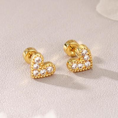 Heart Stud Earrings for Women - Micro-inlaid Cubic Zirconia, Fashionable Everyday Screw-back Design for Small Piercings