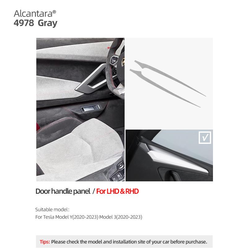 Betterhumz For Tesla Model Y Model 3 Car Door Handle Side Trim Armrest Strip Made of Alcantara Cover Interior Decor Accessories