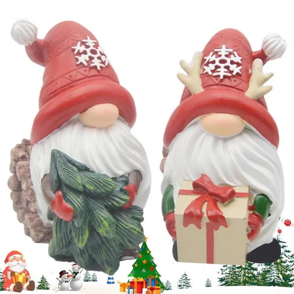 2Pcs/set Handmade Resin Gnomes Elf Cartoon Santa Claus Ornaments Christmas Elf Sculpture  Holiday