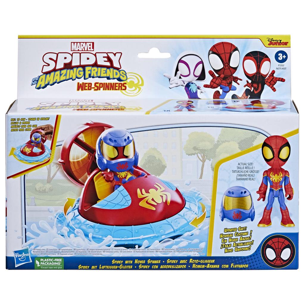 Marvel Spidey and his amazing friends: Spidey with Hover Spinner, Web Spinner, Vehicle and Accessories, 4-inch (10 cm) Action Figure, Ages 3+, F7252,