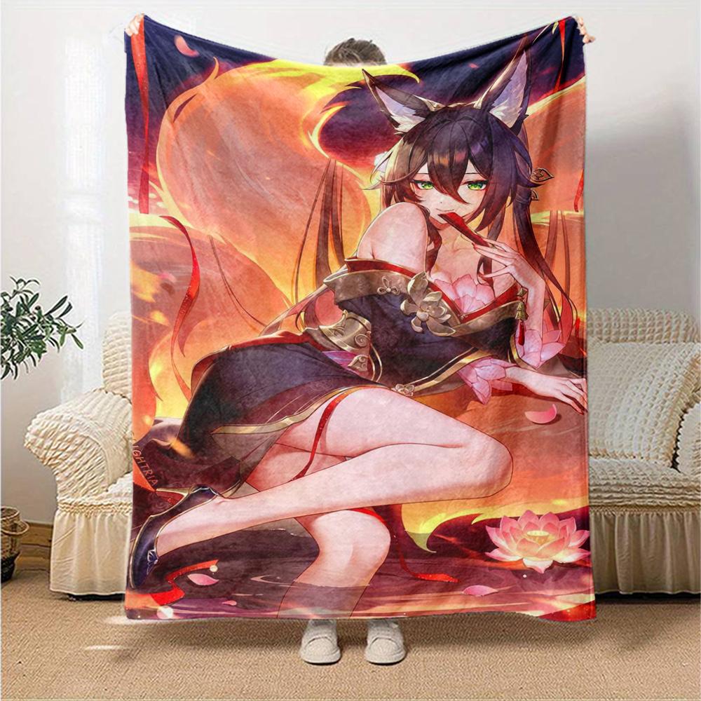 1Pc Genshin Impact Anime Character Blanket Soft Comfortable Polyester Blanket All Season Use Suitable Bedroom Office Outdoor Christmas Gift Choice Pri