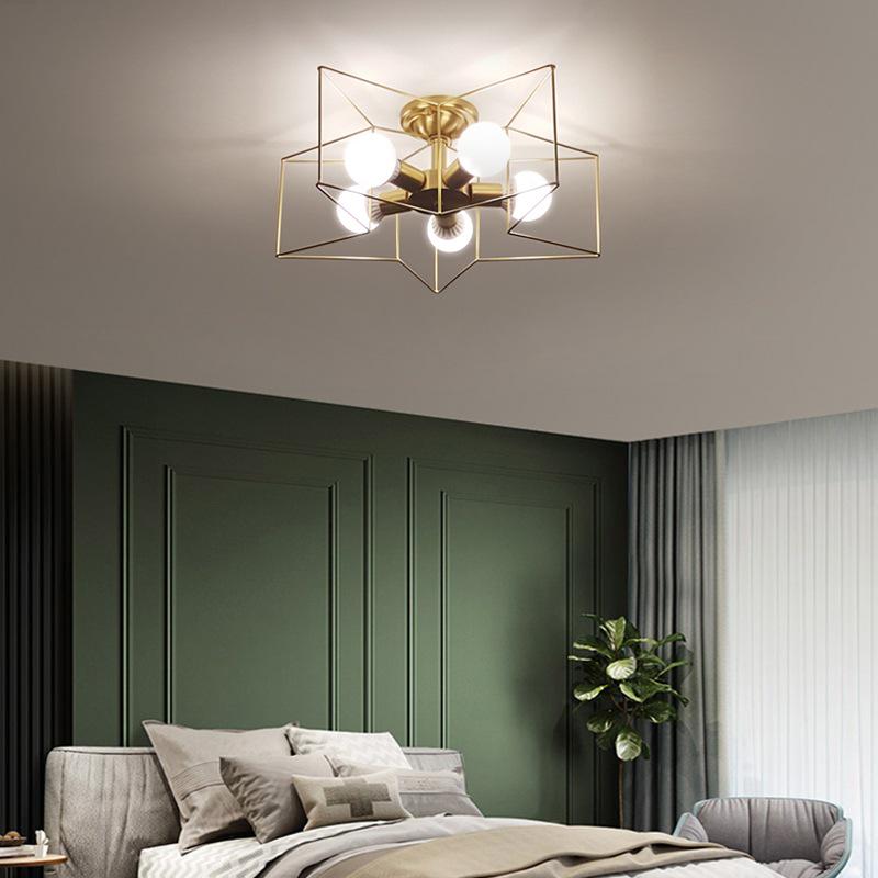 Nordic Full Copper Star Ceiling Lamp - Modern Design for Bedroom, Study, or Children's Room.