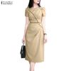 ZANZEA Women Casual Round Neck Summer Short Sleeve Sheath Dress