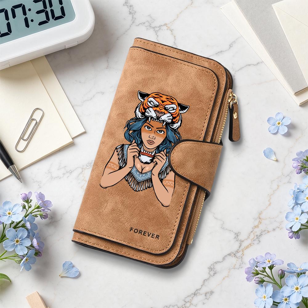 Tribal Tiger Lady Pattern Wallet Stylish Casual Long Purse Portable Card Holder