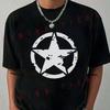 Star Pattern Print Motorcycle T-shirt Casual Trendy Tshirts For Comfortable Short Sleeve Tops