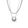 Hip-hop Punk Stainless Steel Hollowed-out Sun Flowers Pendant Sliver Color Layered Necklace for Women Men Collar Chain Jewelry