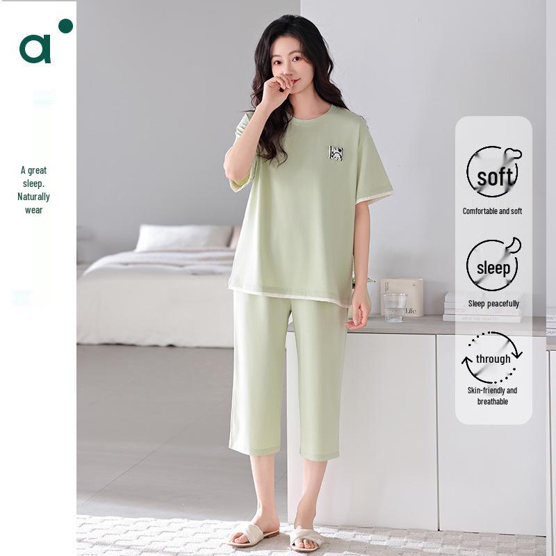 Women's Summer Plus Size Short-Sleeved Pajama Set: Modal Cotton, Three-Quarter Pants, Lightweight, Suitable for Home or Outdoor Wear