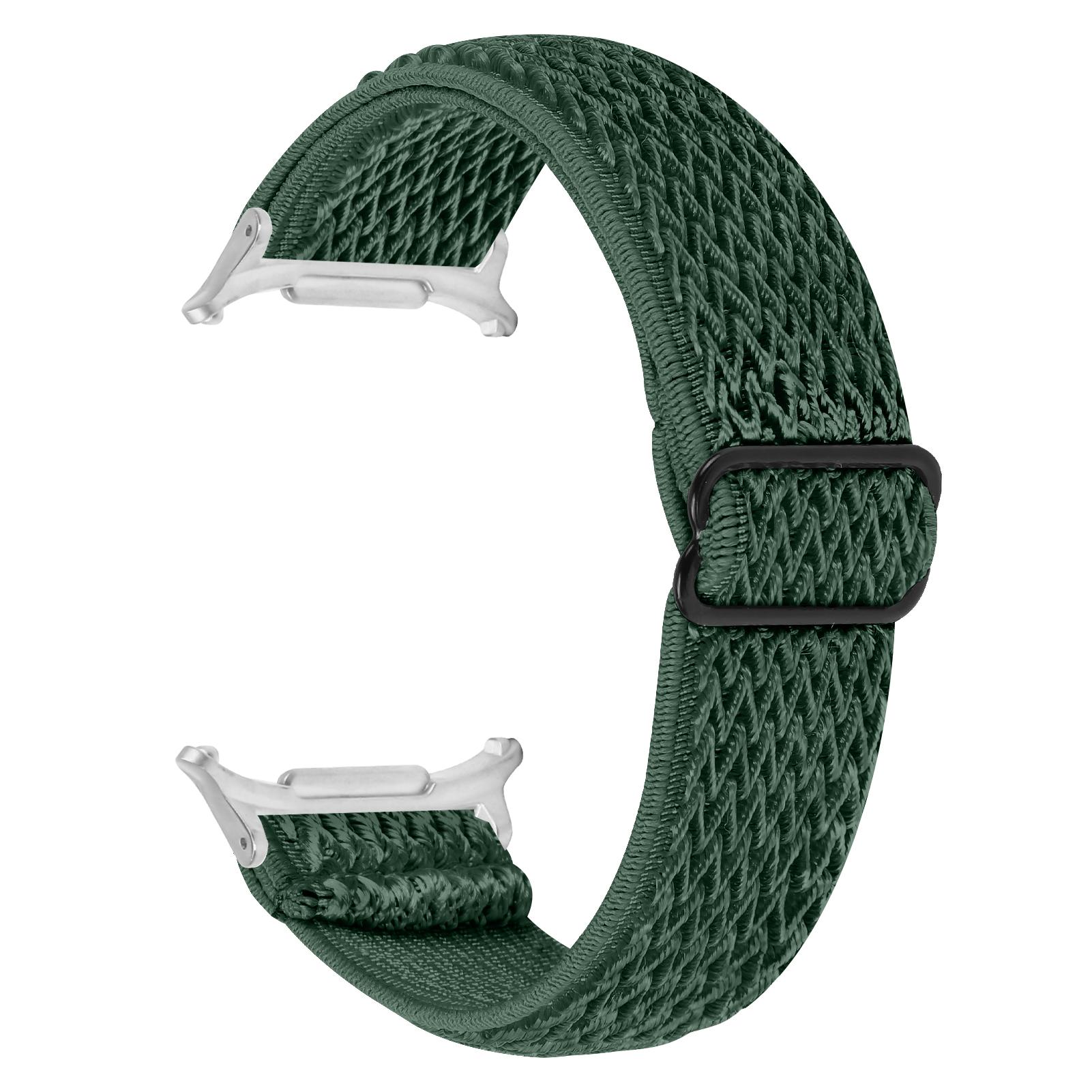

Nylon Watch Band For Samsung Galaxy Watch8 44mm/40mm/Watch8 Classic 46mm Elastic Wrist Strap with Silver Connector Army Green