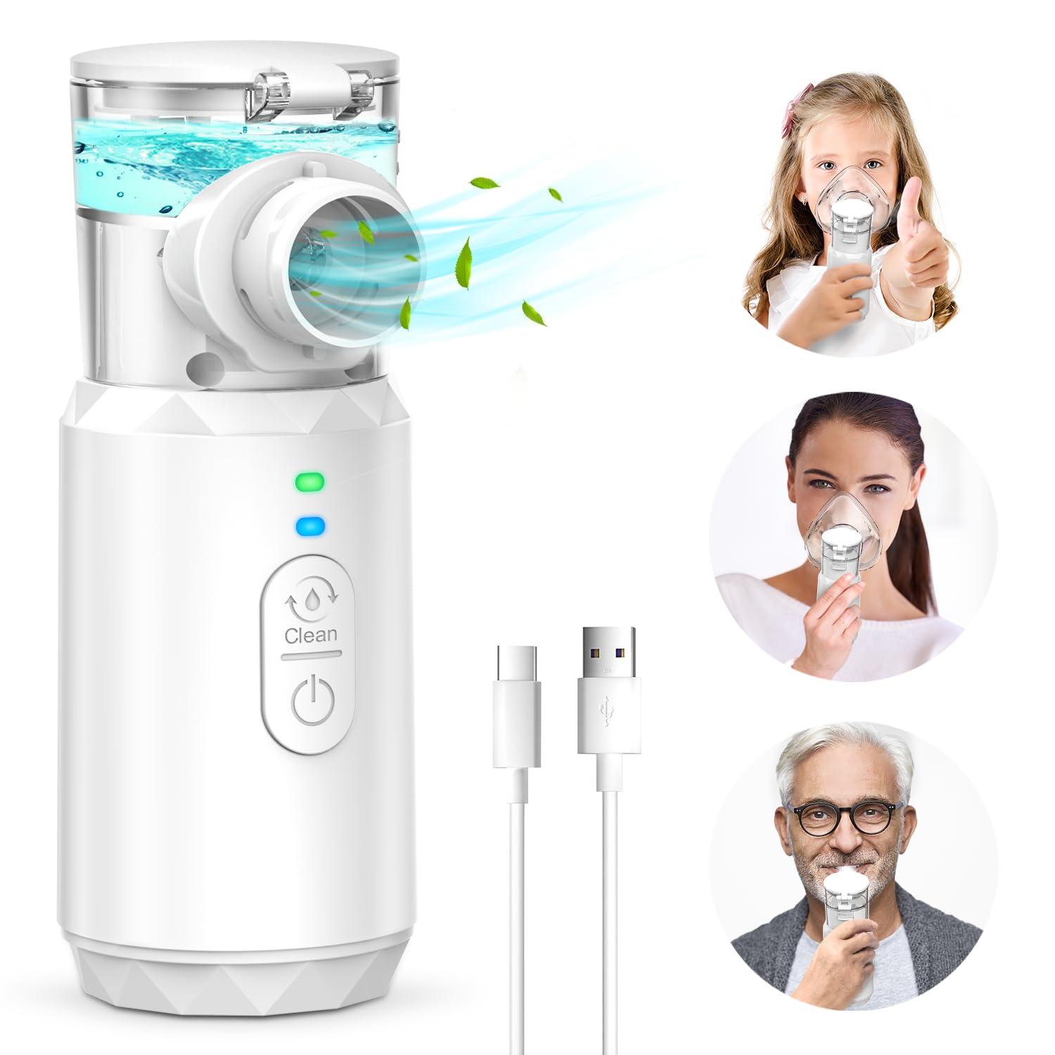 Portable Nebulizer for Adults, Handheld Nebulizer for Kids, Portable Nebulizer Machine, Personal Steam Inhaler with Indicator Light, Automatic