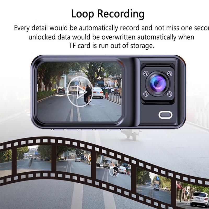 3 Camera Lens Car DVR 3-Channel Dash Cam HD 1080P Dash Camera Dual Lens Dashcam Video Recorder 2.0 inch IPS Screen