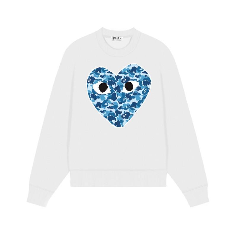 Relaxed Fit Cotton Sweatshirt With Heart Print Long Sleeve Crew Neck Fleece Lined Unisex Winter Casual Top