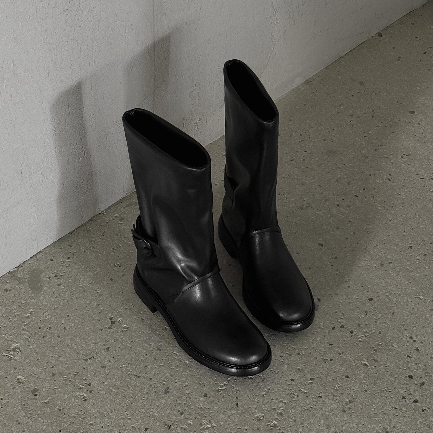 

British trend trouser tube boots thick heel short boots women s 2025 autumn and winter new products round head medium heel tube western boots 39 чёрный