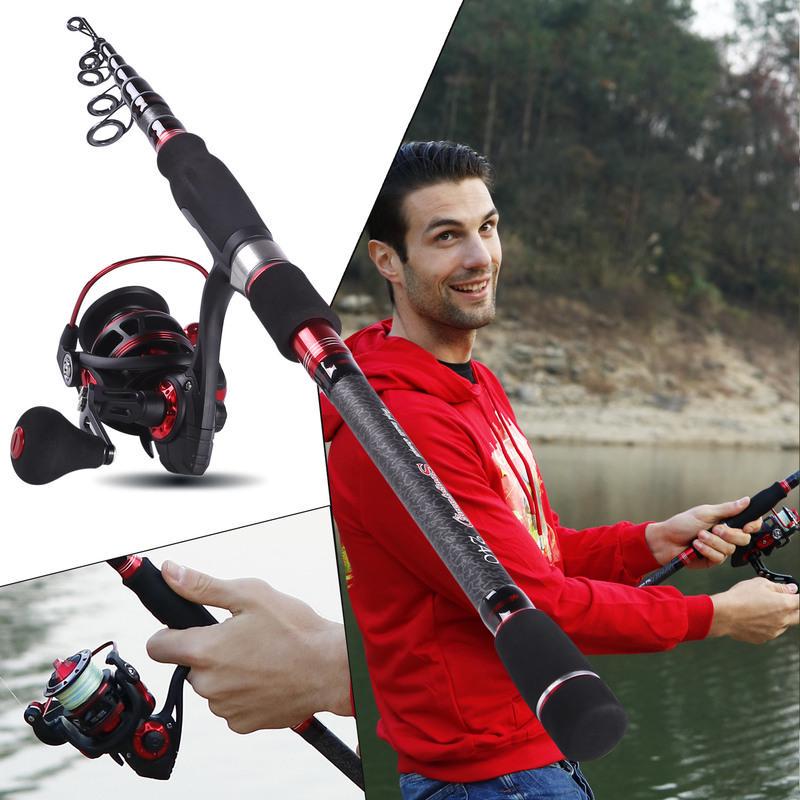 Удочки и катушки Sougayilang Комбинированная удочка из углеродного волокна и спиннинговая катушка, изготовленная на станке с ЧПУ 1.8m&reel 2000