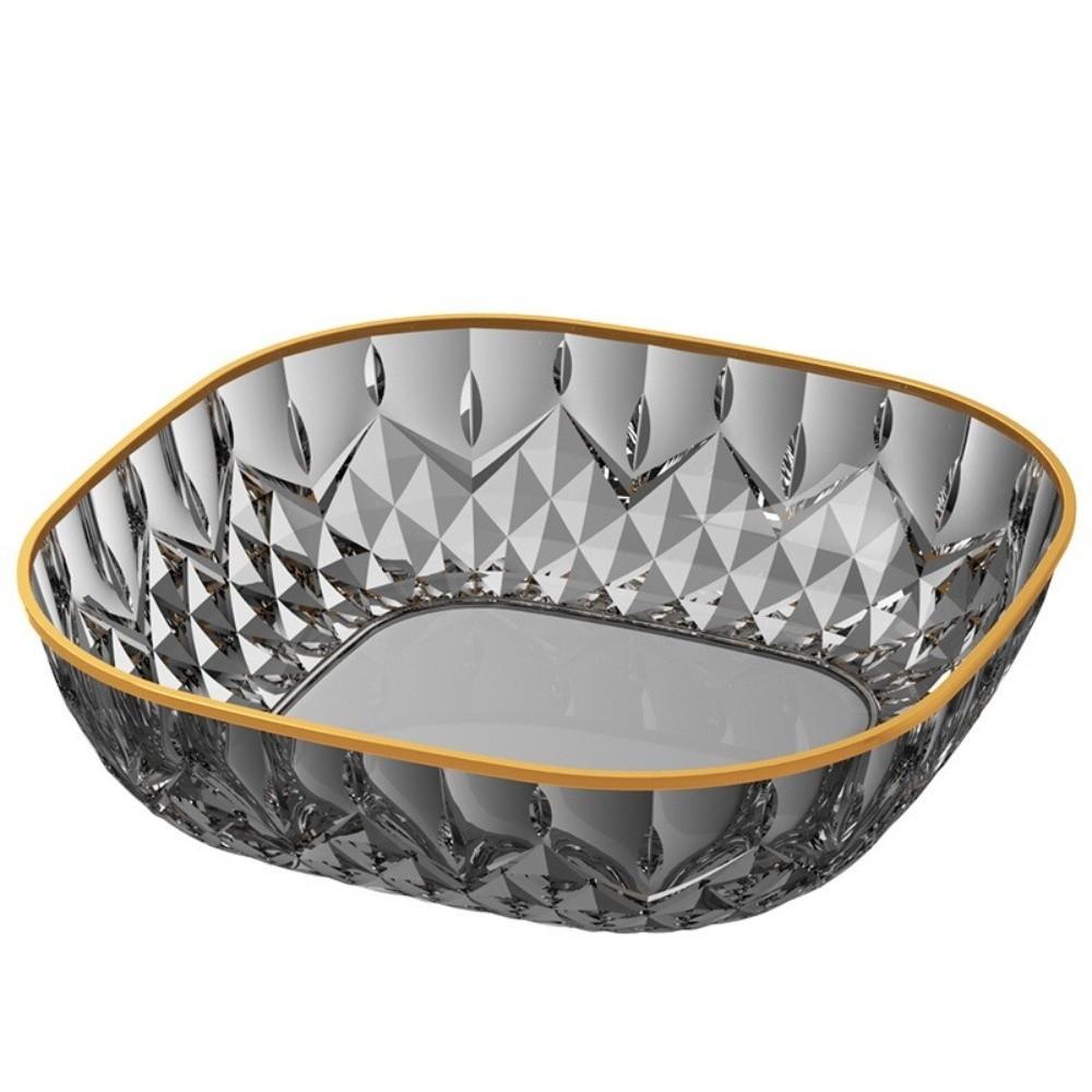 Golden Edge Fruit Bowl Square Transparent Fruit Tray Portable Dessert Biscuit Plate  Household
