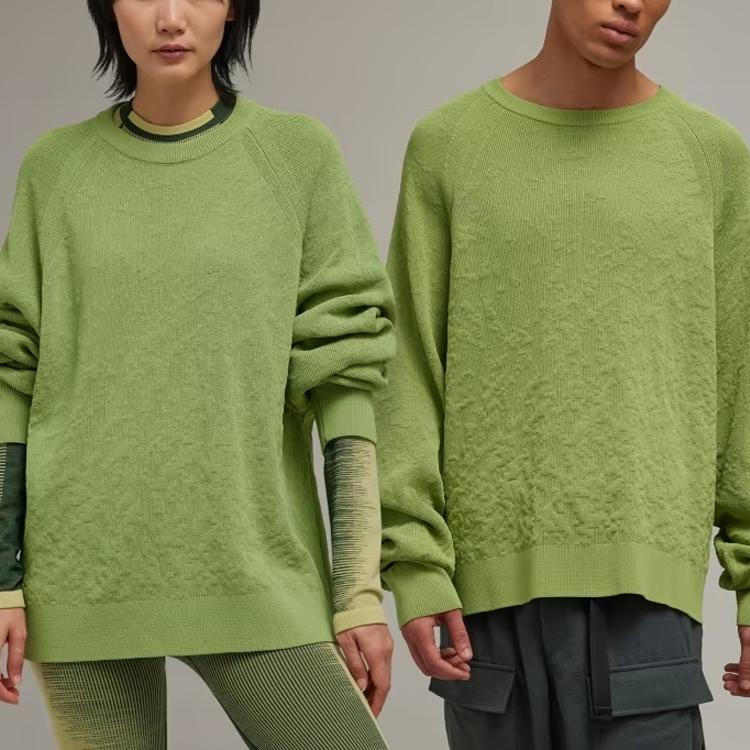 Y-3 Solid Color Knitted Crew Neck Long Sleeve Sweater Unisex Sweater Green IP7713