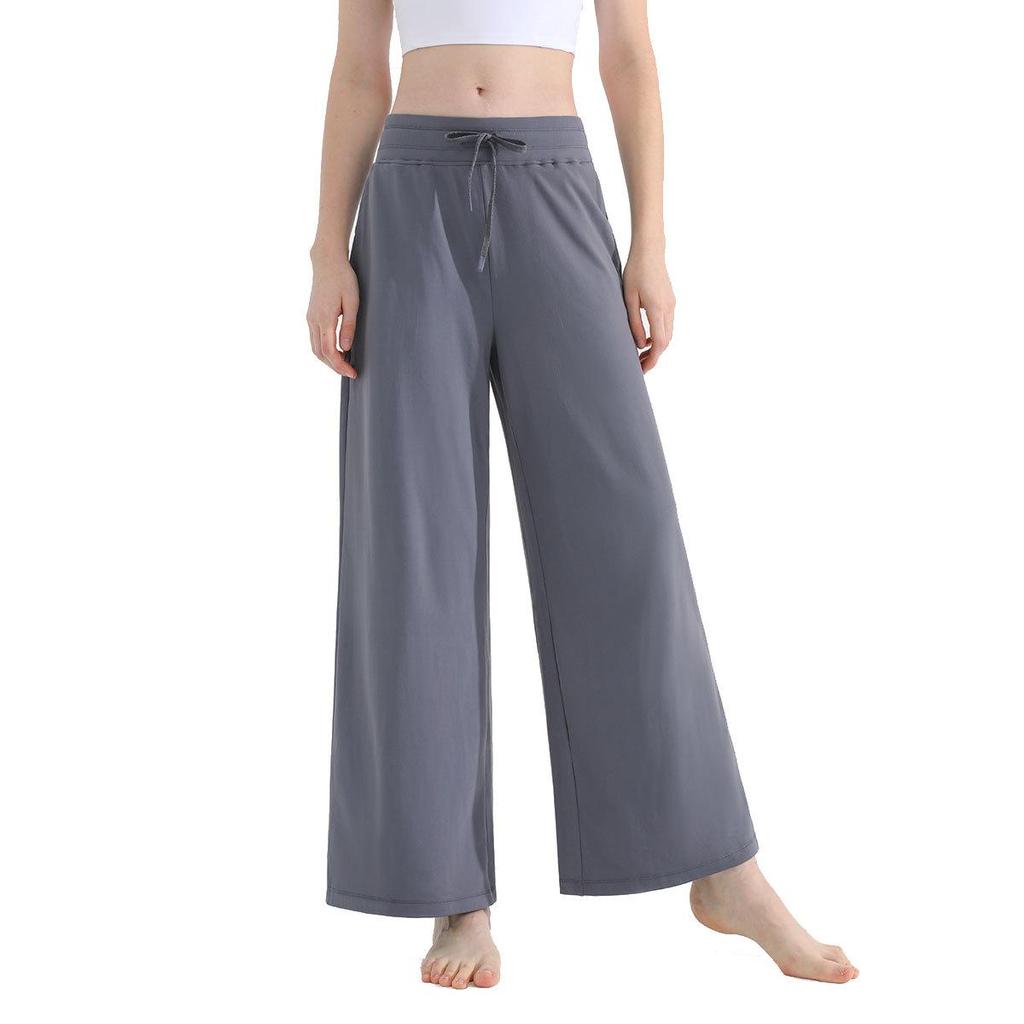 Women's High-Waist Wide-Leg Summer Yoga Pants - Lightweight, Loose, Slimming Casual Trousers with Drawstring.