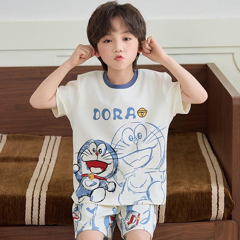 Boys Cotton Pajamas Set Short Sleeve Cartoon Print Kids Sleepwear Ages 8 Teens Home Wear