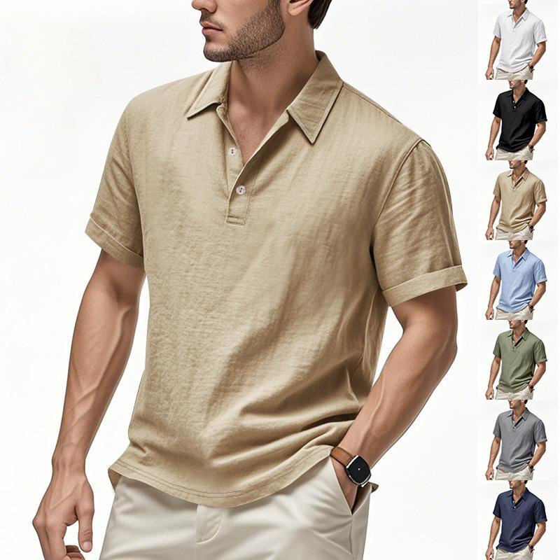 European and American Summer Men's British Casual Button-down Loose Linen Lapel Short-sleeved Shirt