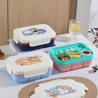 Doppelschichtige Kunststoff-Bento-Box für Schüler und Büroangestellte, Auslaufsicher, Mikrowellengeeignet, Stapelbar, 4-Fächer Lunchbox