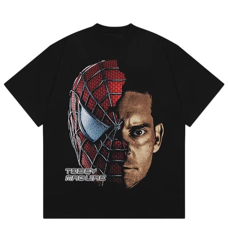 Marvel Authentic 2026 Summer Collection New SpiderUnisex Pattern LargeSized Unisexs Loose Casual TShirt M